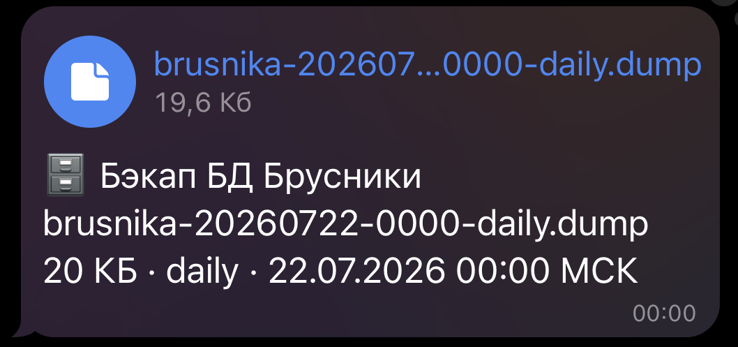 Автоматический бэкап базы данных — уведомление в Telegram